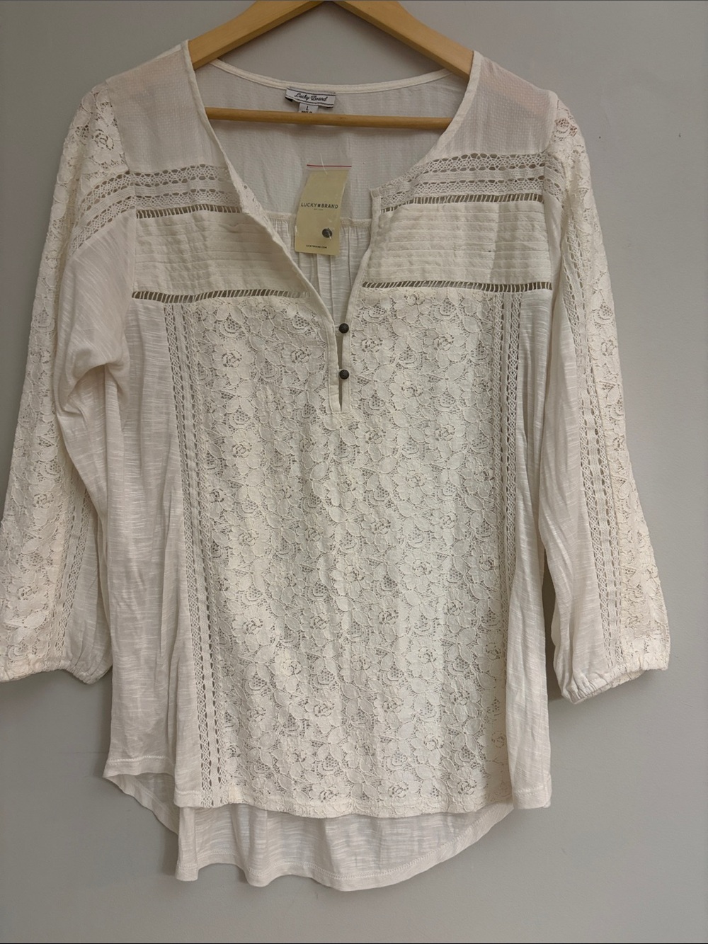 Lucky Brand Cream Lace Henley Blouse